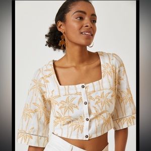 Scotch & Soda copped blouse, embroidered palms. NWOT. SZ S.